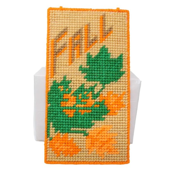 Handmade Plastic Canvas Yarn Needlepoint Fall Leaves  Wall Hanging With Hanger - Picture 1 of 3